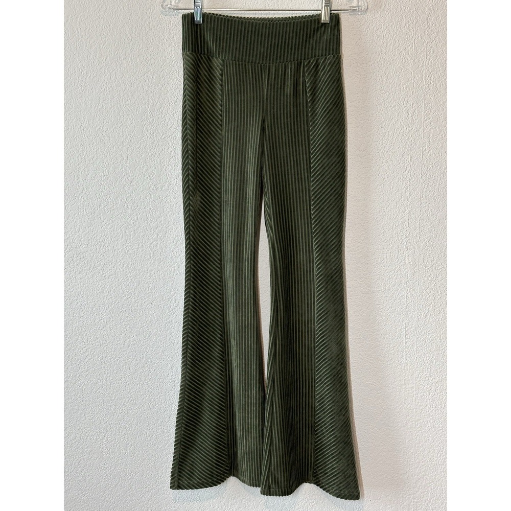 Green Velour‎ Rib Knit Pull On Flare Pants Size XS Forest Fairy Whimsigoth